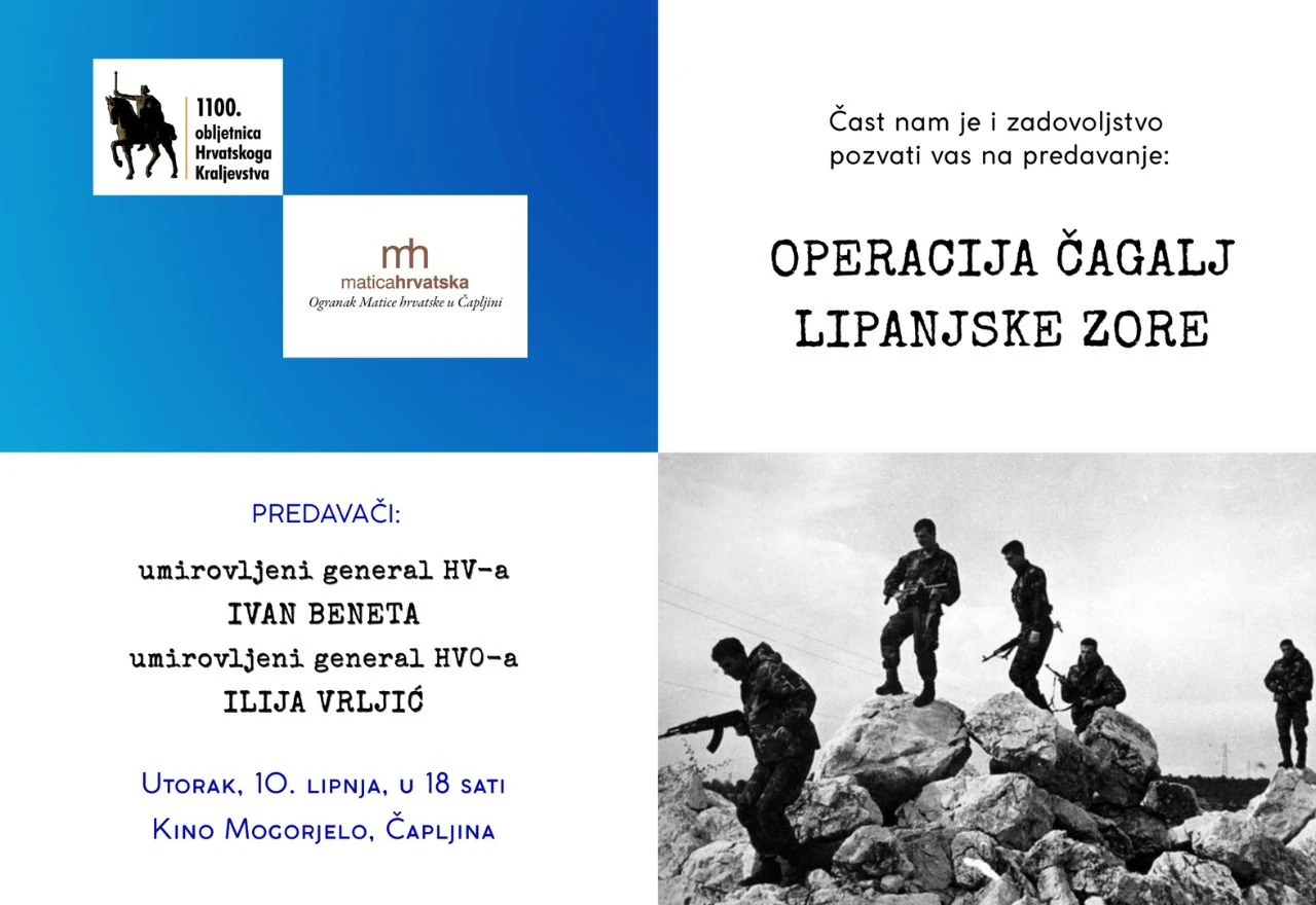 Počasni događaj za branitelje: Predavanje ''Operacija Čagalj – Lipanjske zore''