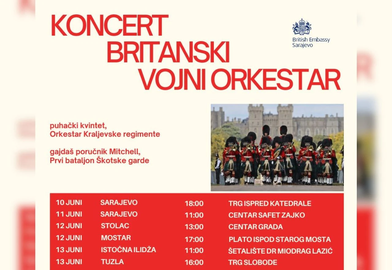 Britanski vojni orkestar održat će koncerte širom Bosne i Hercegovine