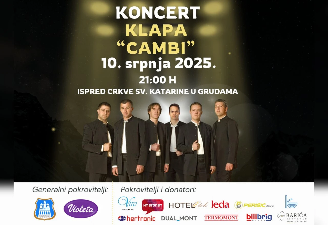 Klapa Cambi nastupa u Grudama u sklopu Kulturno-sportskog ljeta