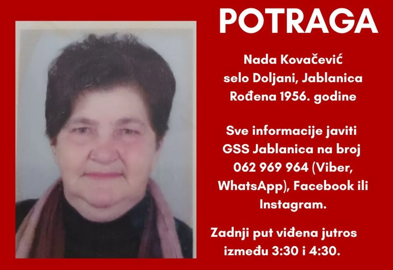GSS Jablanica u potrazi za nestalom Nadom Kovačević
