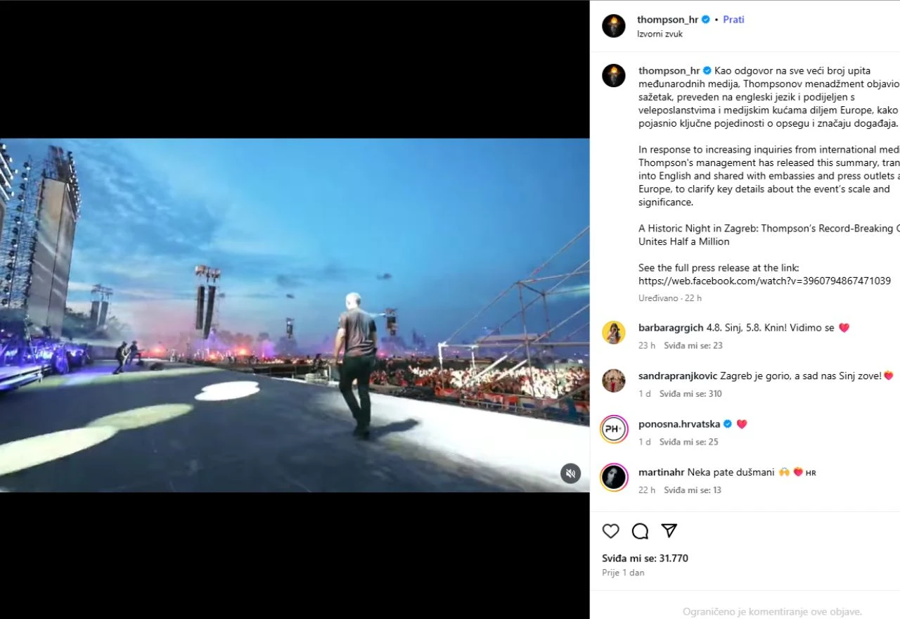 Objava na društvenoj mreži Instagram
