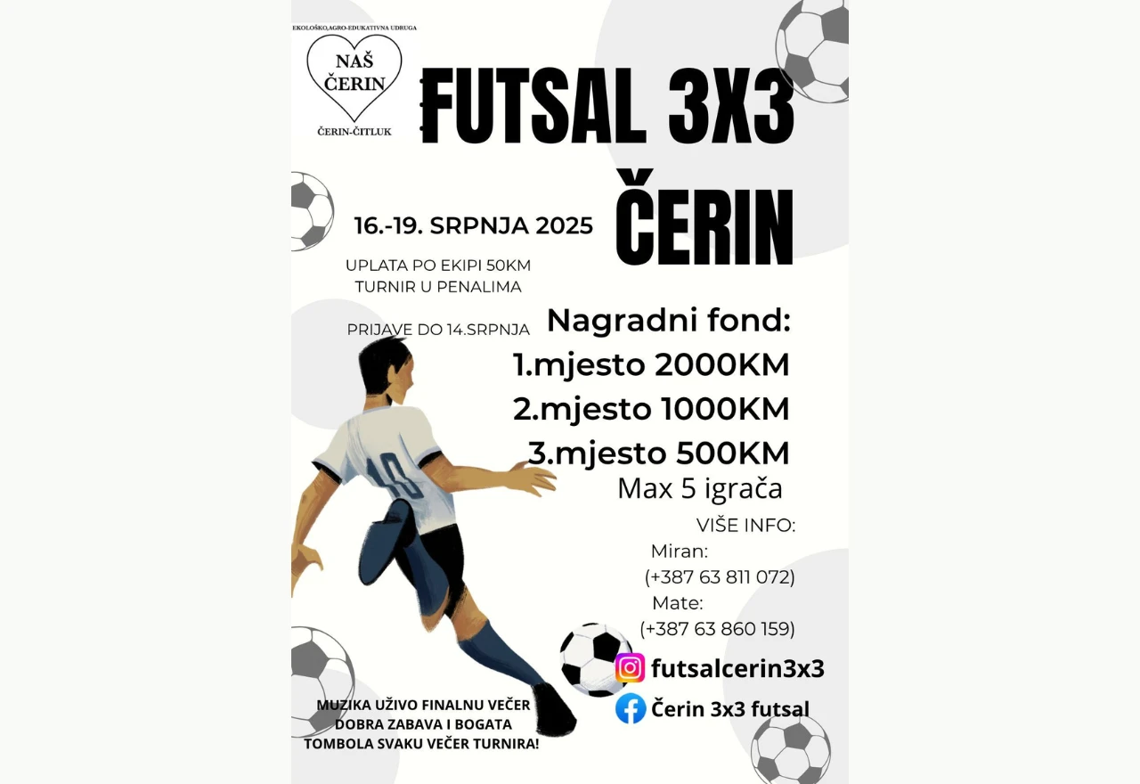 Treće izdanje 3x3 futsal Čerin turnira: Bogate nagrade, Modrićev potpis i DJ party