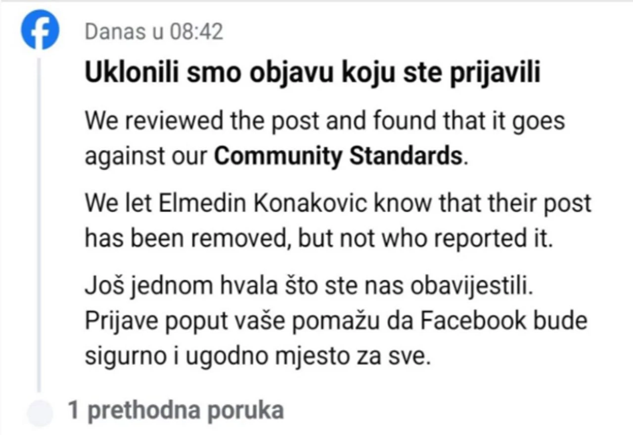 Konakovićeva objava je izbrisana