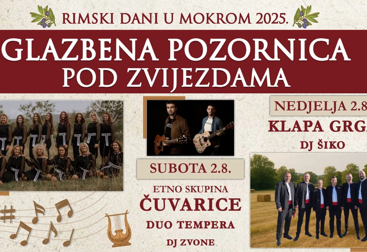 Rimski dani u Mokrom: Dvije večeri glazbe, tradicije i plesa u pod otvorenim nebom.