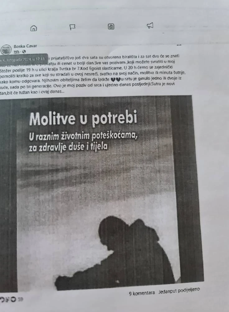 Objava Boške Ćavar na Facebooku