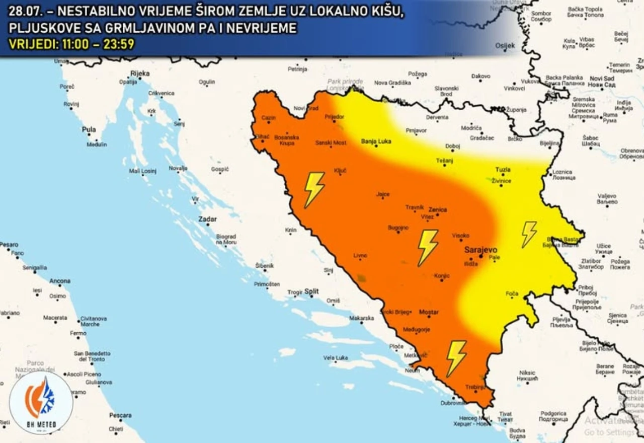 Nevrijeme stiže u BiH: Najugroženija Hercegovina i zapad zemlje