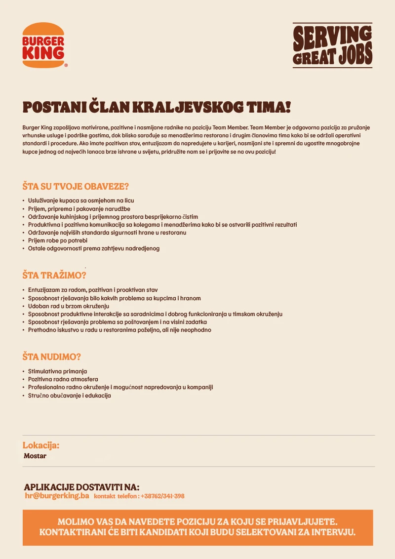 Postani član kraljevskog tima!
