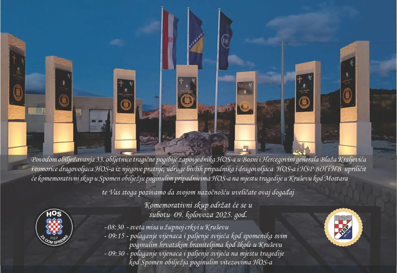 Komemoracija u Kruševu: Obljetnica pogibije generala Kraljevića i pripadnika HOS-a