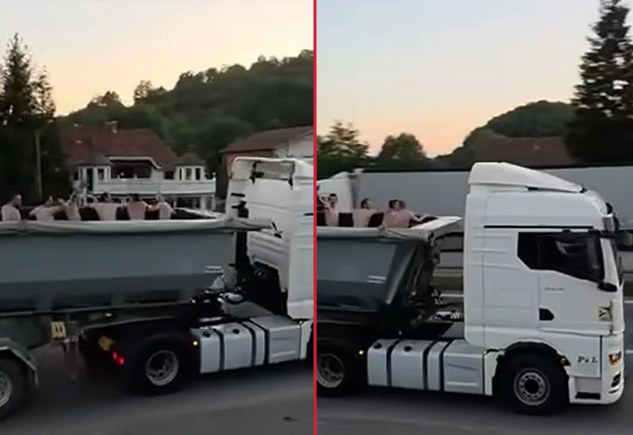 Veselo kupanje u prikolici kamiona na M17