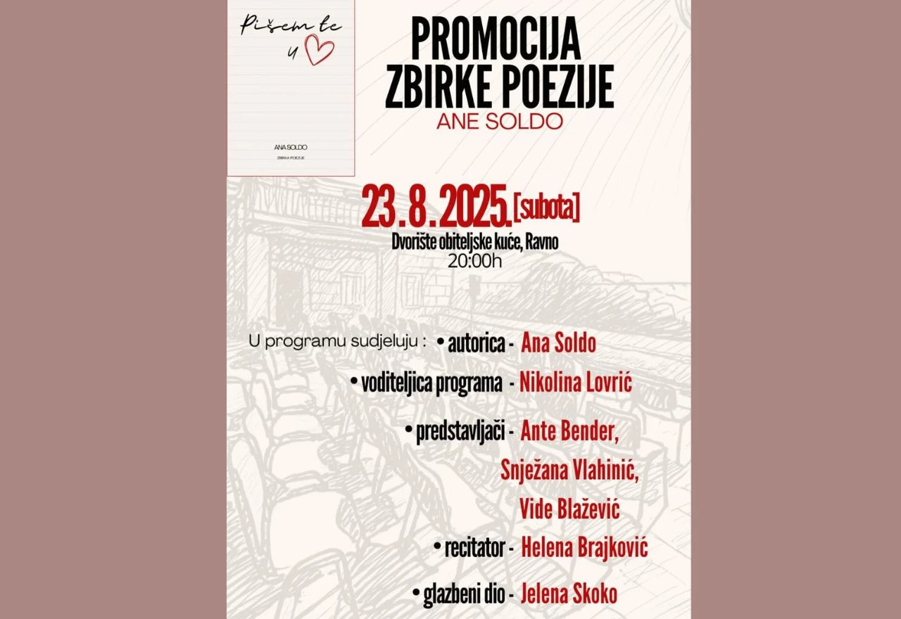Ana Soldo u dvorištu obiteljske kuće u Ravnom predstavlja zbirku poezije