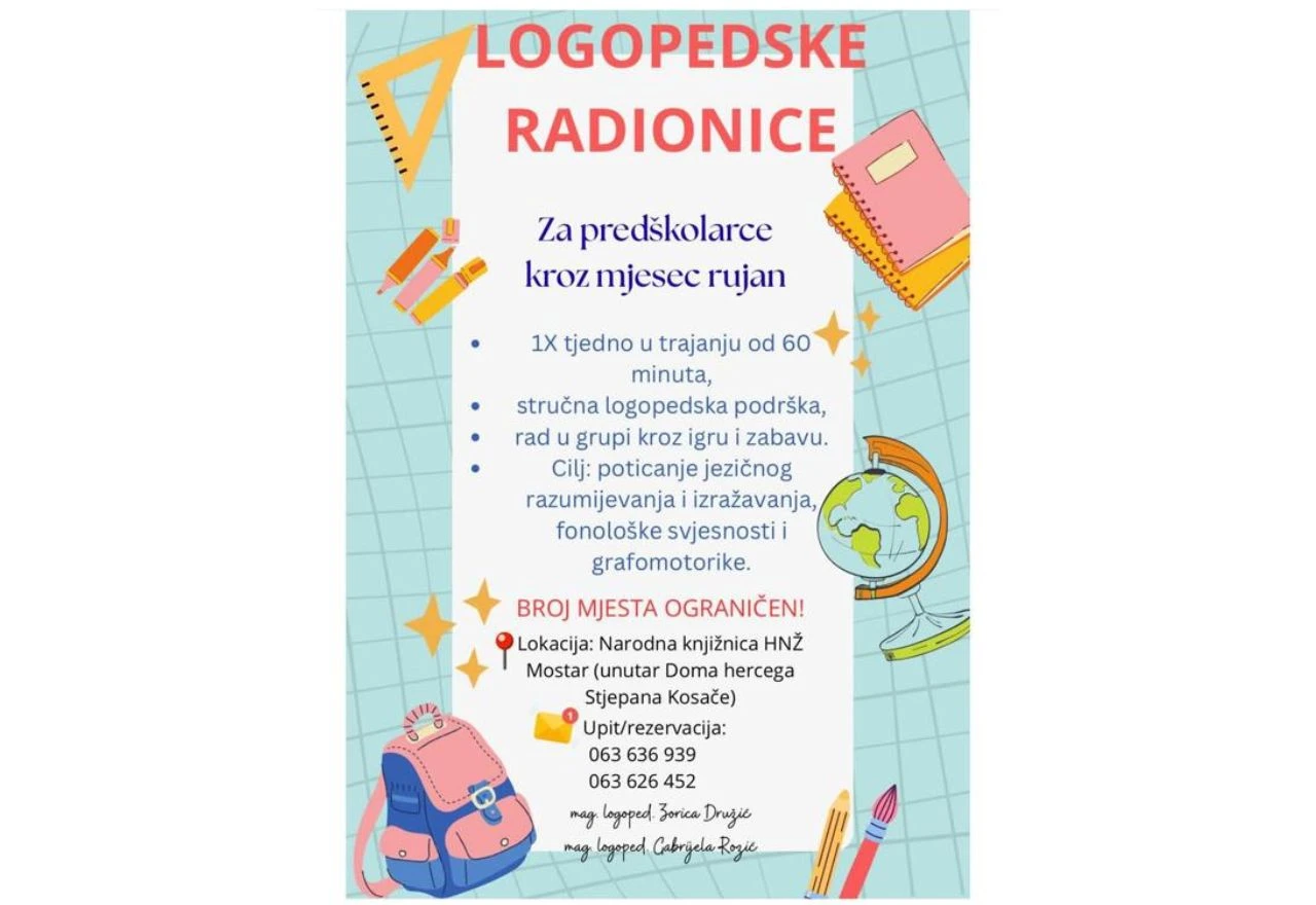 Narodna knjižnica HNŽ organizira logopedske radionice za predškolce