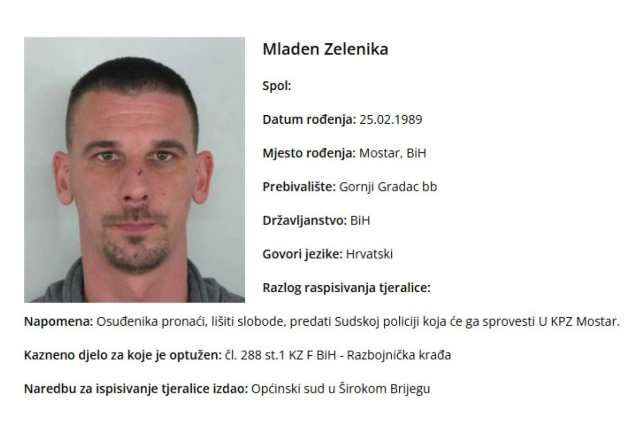 Izdana tjeralica za Širokobriježaninom zbog napada i krađe u Čitluku