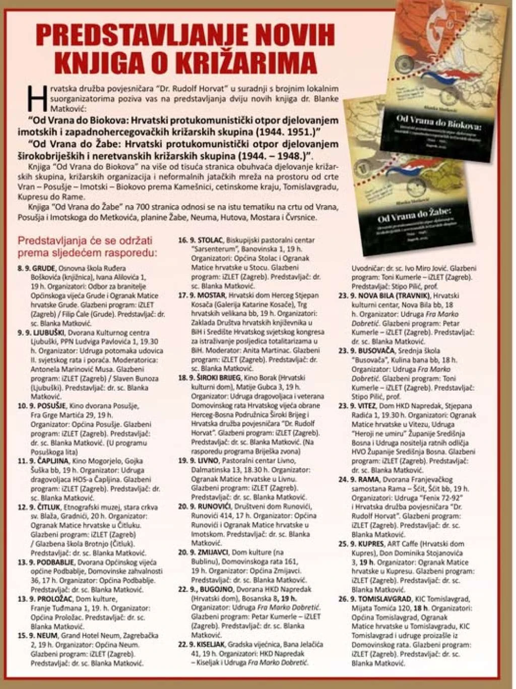 Predstavljanje dvije knjige Blanke Matković u Grudama
