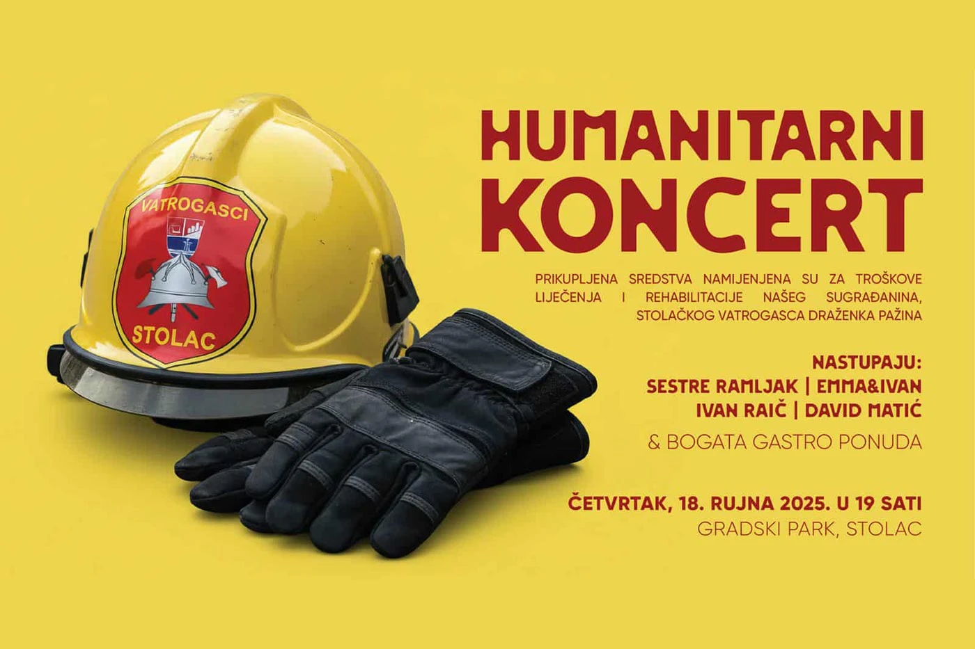 Humanitarni koncert za vatrogasca Draženka Pažina u Gradskom parku Stolac