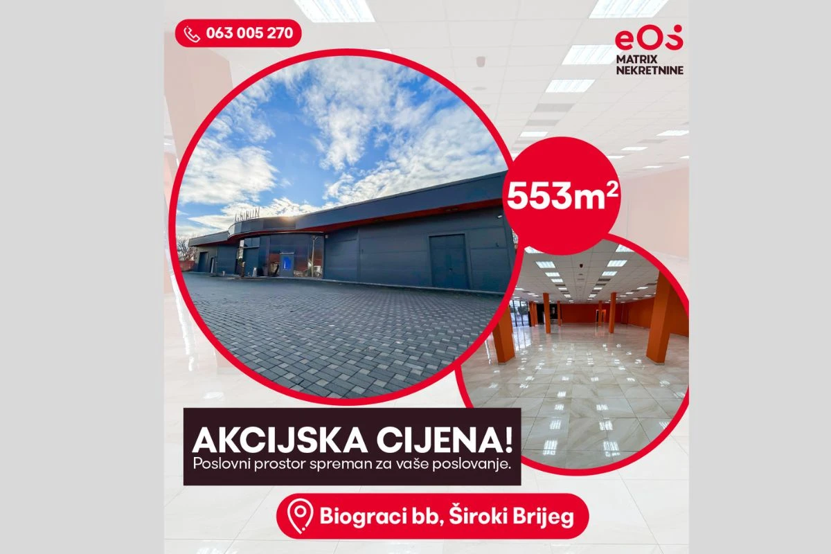 Jedinstvena poslovna prilika u Širokom Brijegu: 553 m2 multifunkcionalnog prostora na izvrsnoj lokaciji