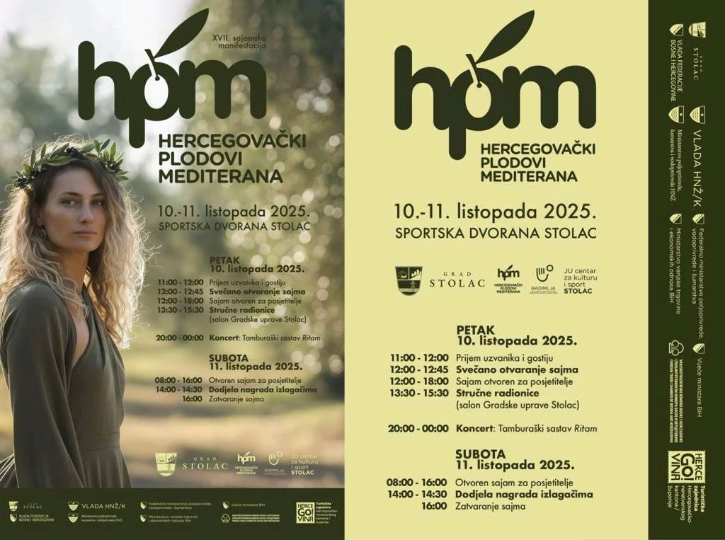 Hercegovački plodovi Mediterana bit će održana 10. i 11. listopada u Stocu