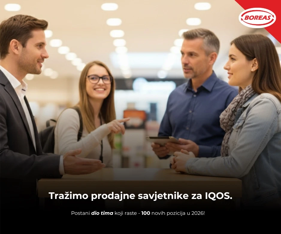 Boreas d.o.o - širi svoj tim: Tražimo IQOS prodajne savjetnike !