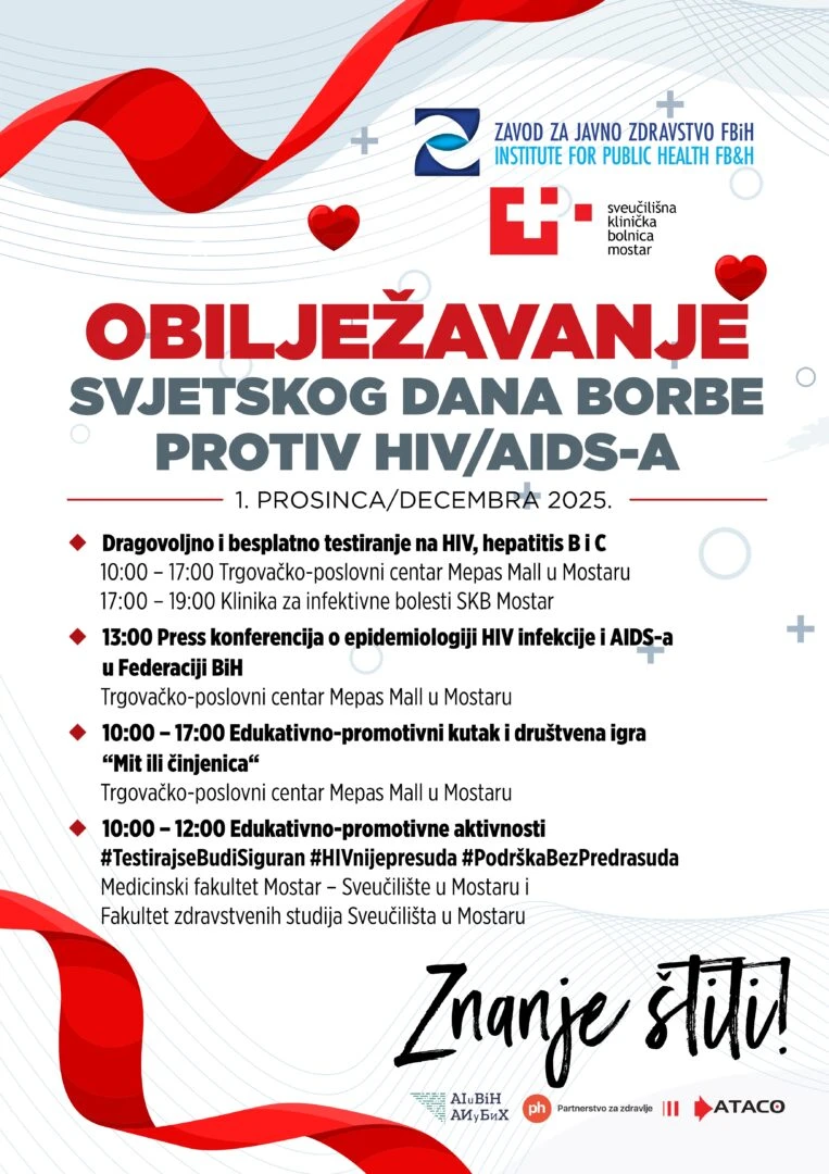 “Znanje štiti”: Građani Mostara pozvani na besplatno testiranje na HIV i hepatitise
