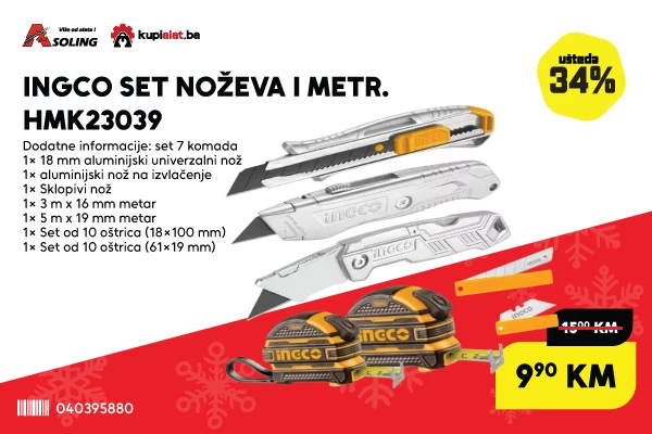 INGCO SET NOŽEVA I METR. HMK23039
