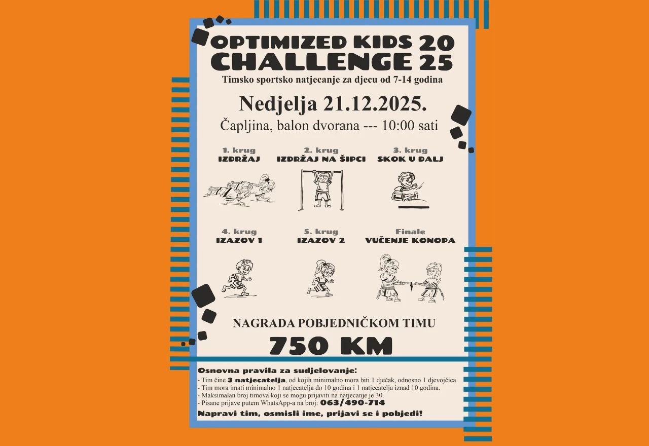 "Optimized Kids Challenge 2025" stiže u Čapljinu: Pobjednike očekuje vrijedna nagrada