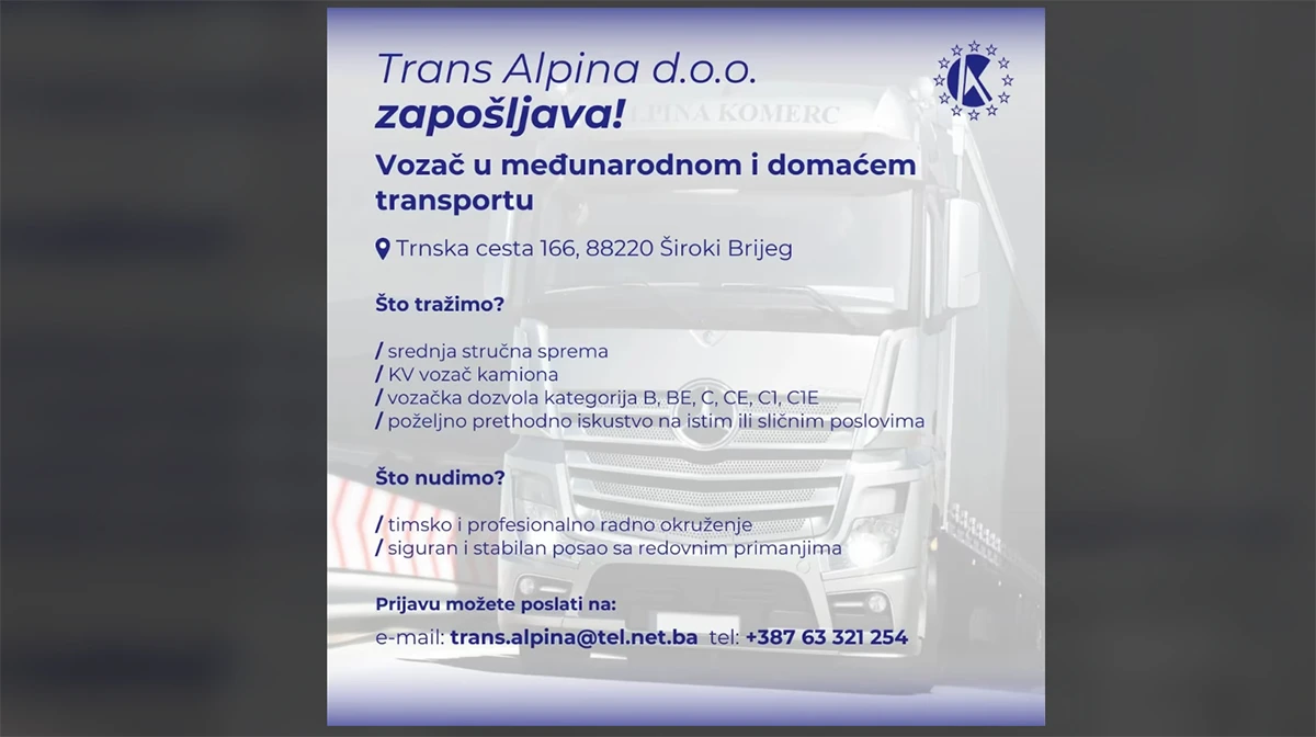 Pridruži se našem timu kao vozač teretnog transporta