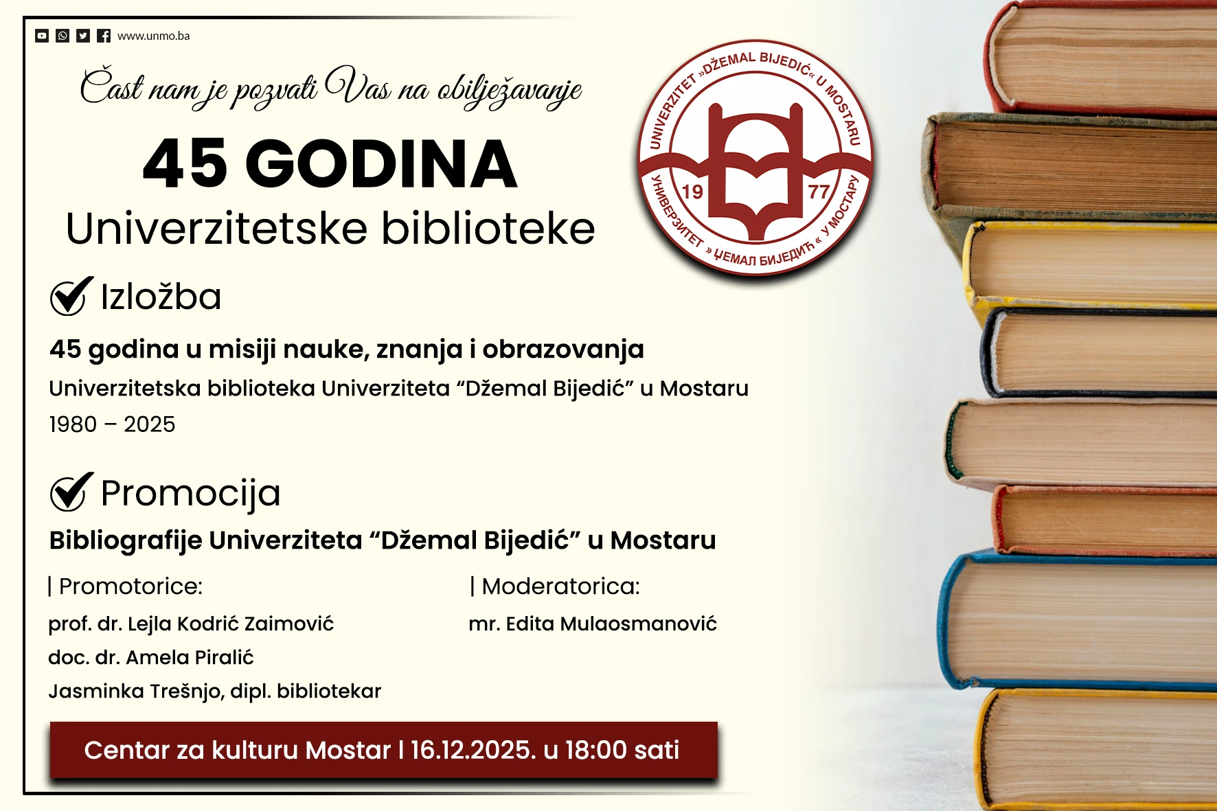 Univerzitetska biblioteka u Mostaru obilježava 45 godina rada