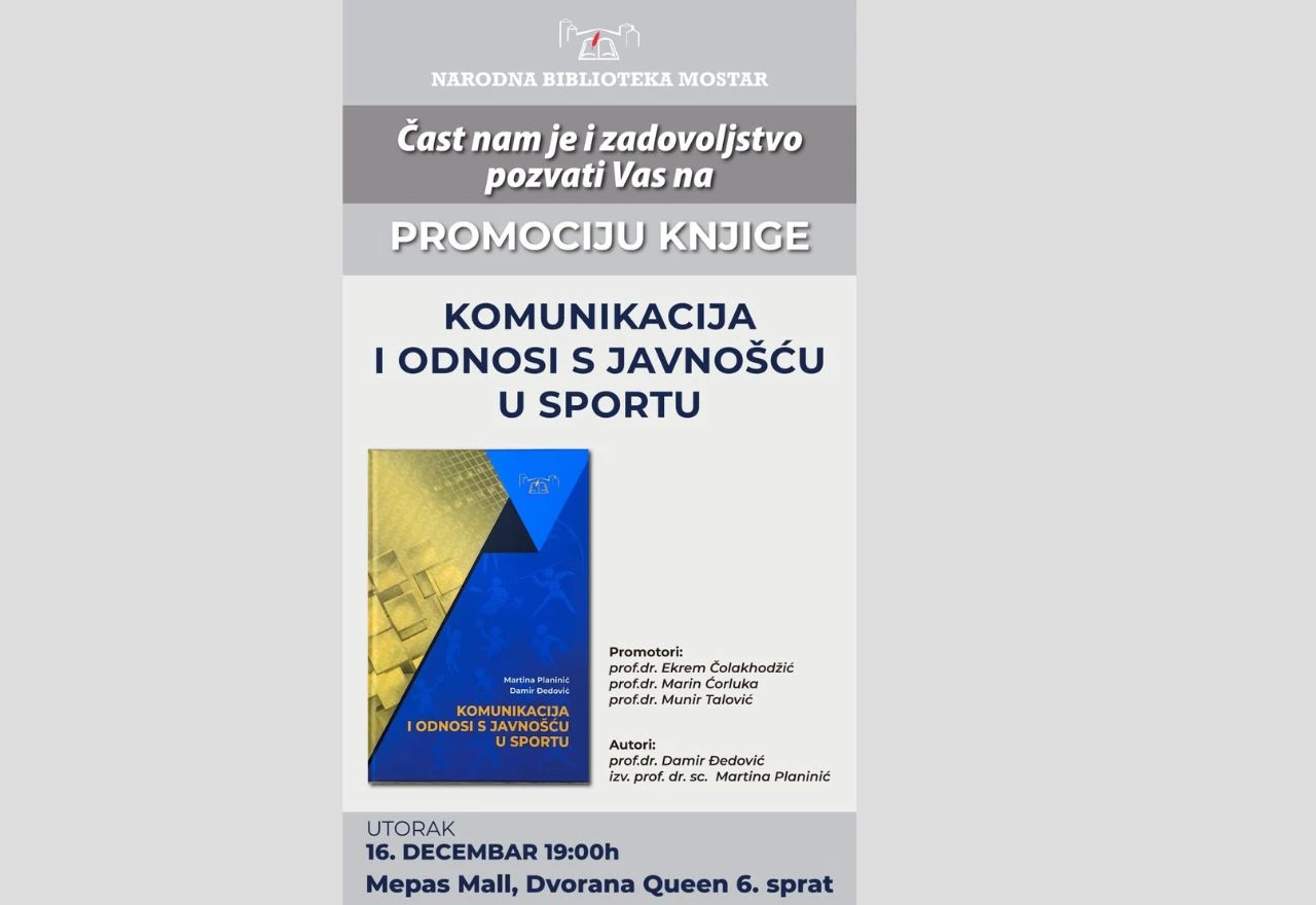 Mostar: Promocija knjige "Komunikacija i odnosi s javnošću u sportu"
