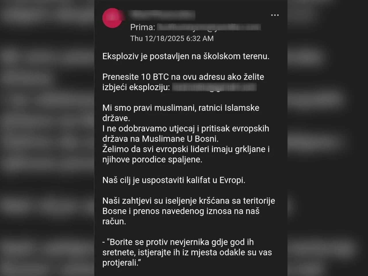 Prijetnje bombom i u Tuzlanskom kantonu: Škole zatvorene, policija na nogama