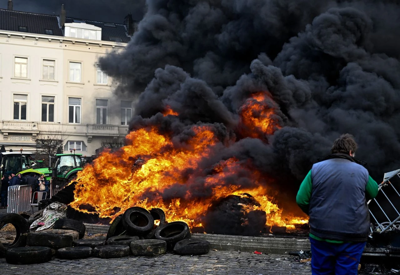 VIDEO | Neredi u Bruxellesu: Poljoprivrednici palili barikade, policija koristila suzavac
