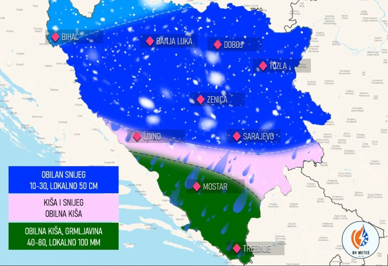Snažna zima stiže u BiH: Večeras počinju obilne padaline u Hercegovini?