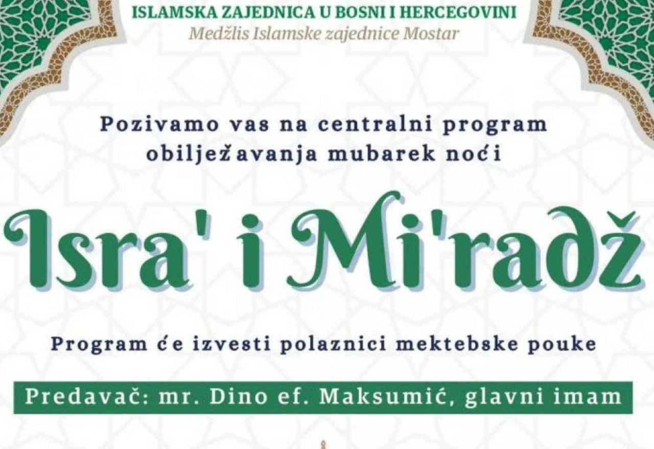 Mostar: Središnji program obilježavanja Lejletul-miradža u džamiji na Ričini
