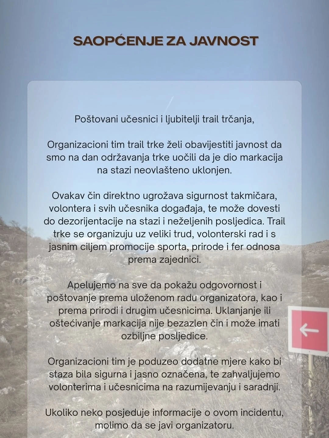Priopćenje za javnost o uklanjanju markacija
