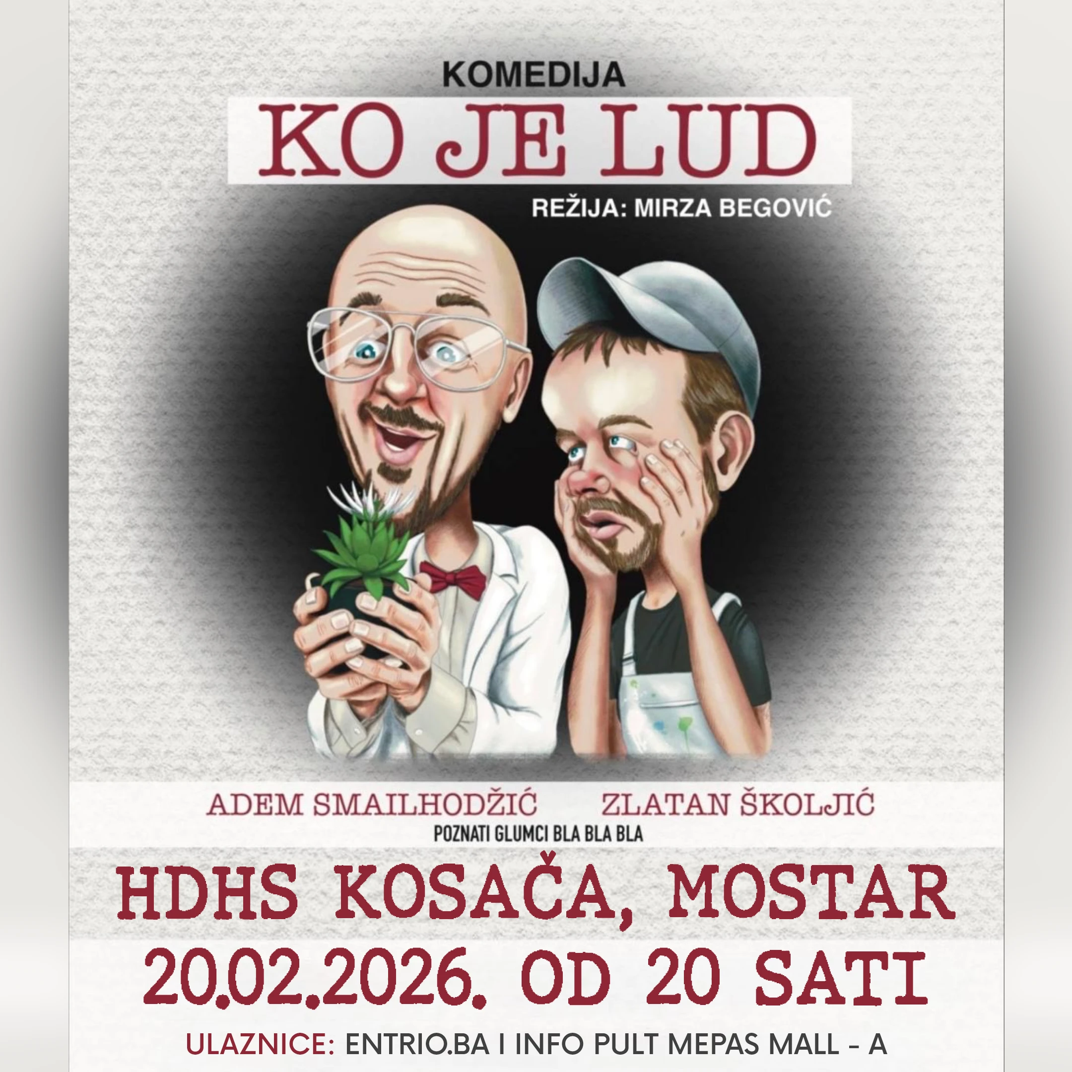 Urnebesna komedija ''Ko je lud?'' stiže u Sarajevo i Mostar – ulaznice u prodaji!