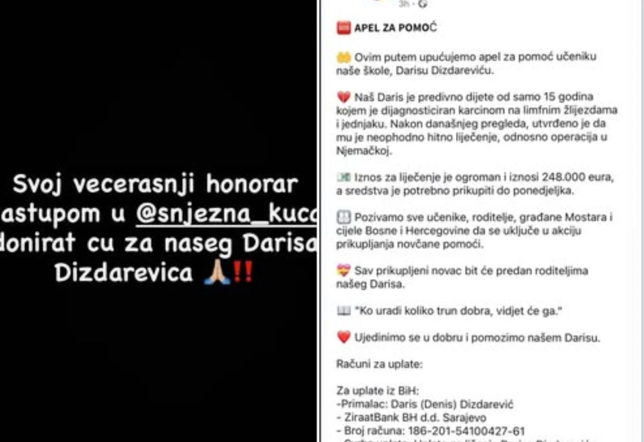 Mostarski pjevač Anid Ćušić honorar od svog nastupa donirat će za liječenje Darisa Dizdarevića