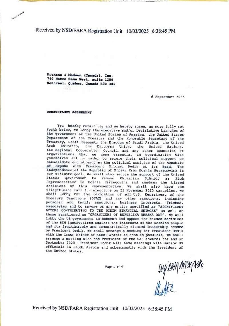 Dodikovo pismo lobistima predano Vijeću sigurnosti