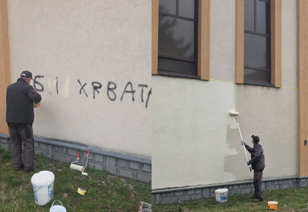 Uklonjen uvredljivi grafit s crkve u Tesliću