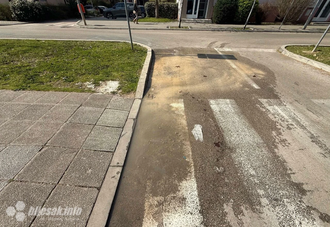 Izlijevanje vode na pješačkom prijelazu u Zagrebačkoj ulici