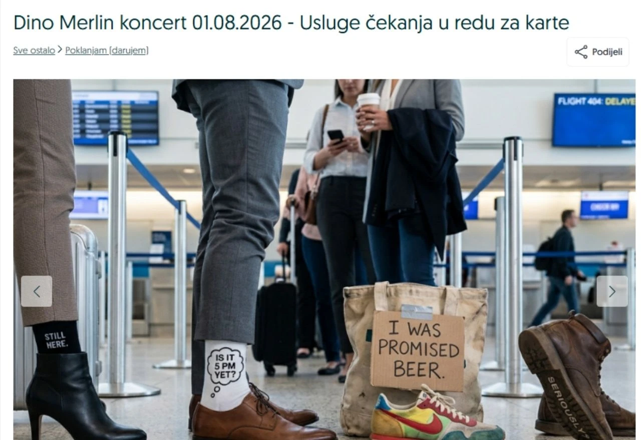 Oglas na OLX-u: Čekanje u redu za karte za koncert Dine Merlina