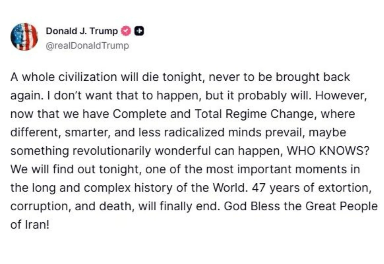 Trumpovva objava na platformi Truth Social