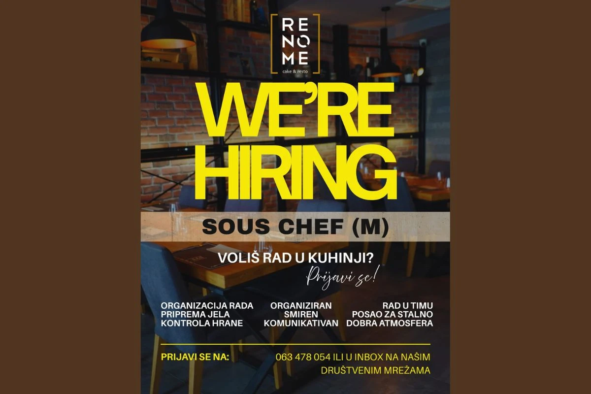 Traži se sous chef – pridruži se timu Renome cake & resto u Tomislavgradu