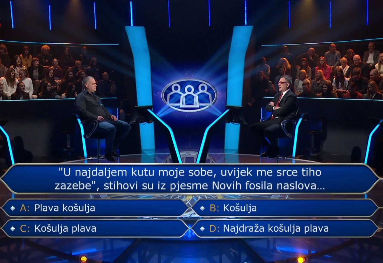 Košulja plava ili Plava košulja: Aleksandar ispao iz Milijunaša zbog pitanja o pjesmi Novih fosila