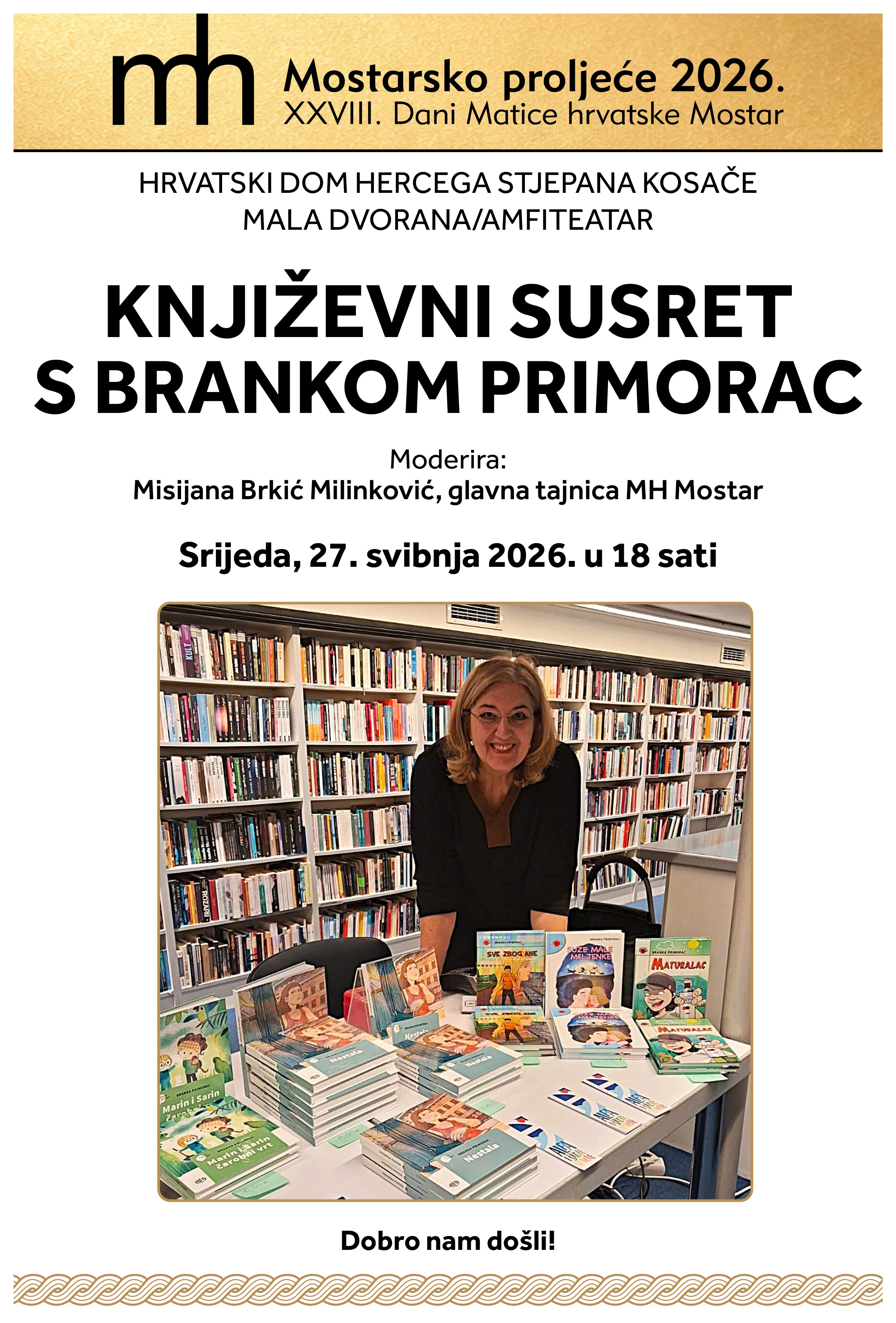 Mostarsko proljeće donosi književni susret s Brankom Primorac