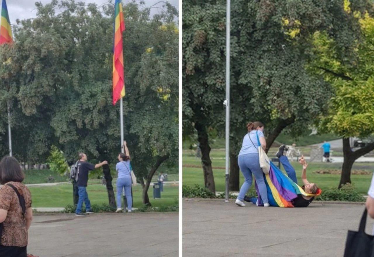 Žena skinula LGBT zastave u Zagrebu, muškarac je pokušao spriječiti