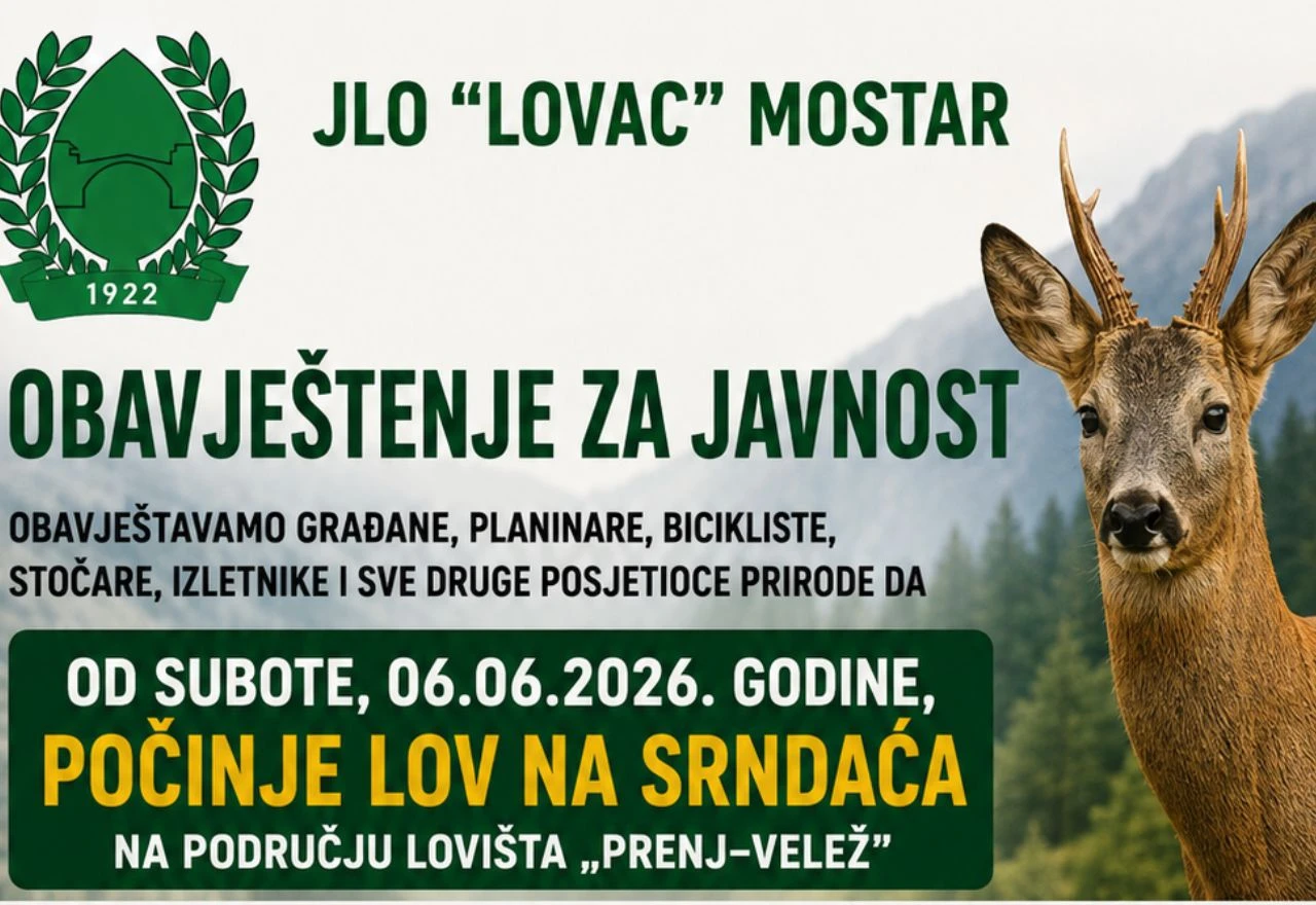 Počinje sezona lova na srndaća u Mostaru: Građani pozvani na oprez