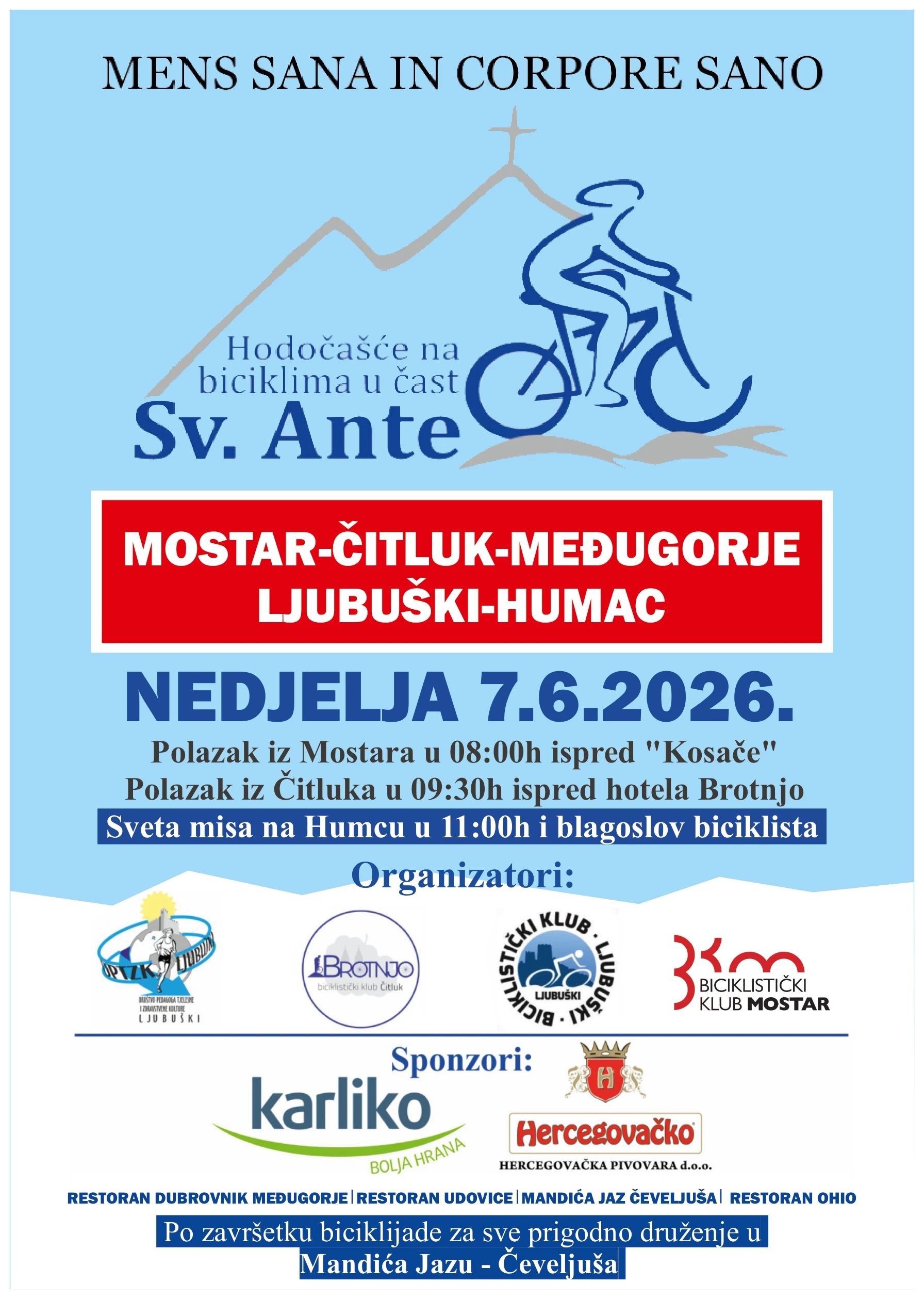 Tradicionalno biciklističko hodočašće u čast sv. Ante