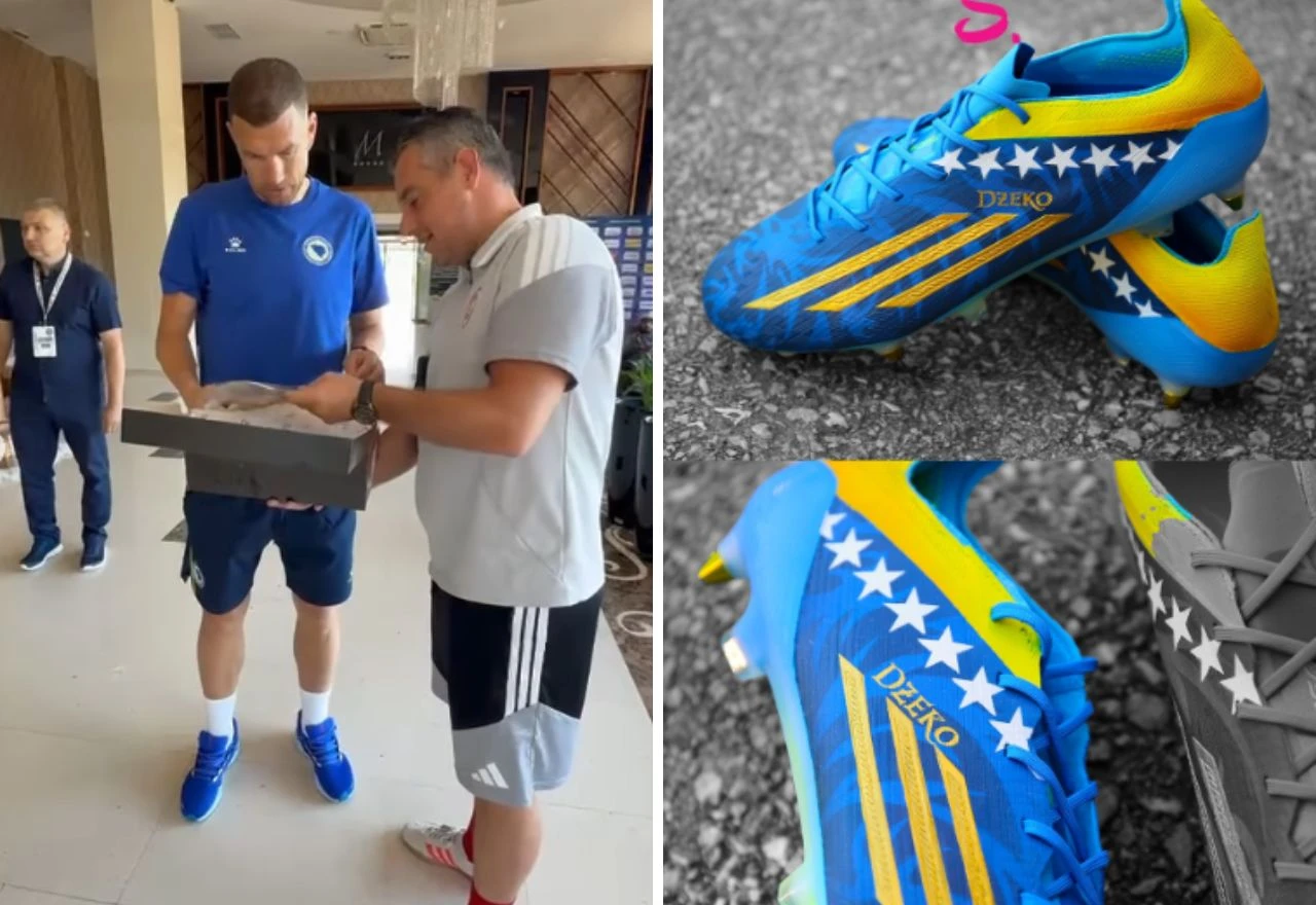 Edin Džeko dobio unikatne kopačke prekrivene 18-karatnim zlatom, pogledajte njegovu reakciju