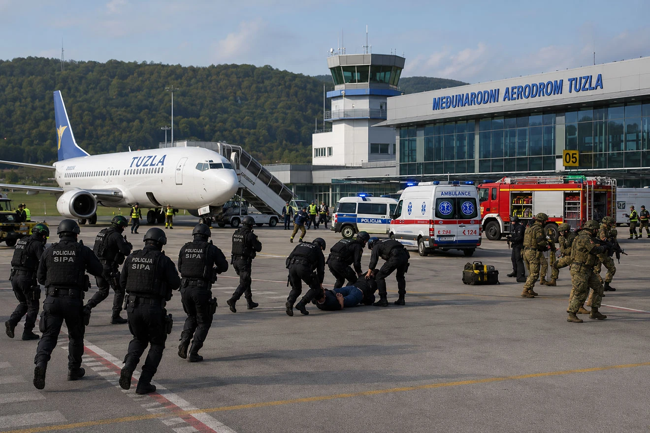 Na Aerodromu Tuzla vježba talačke krize i oružanog napada, sudjeluju SIPA i EUFOR