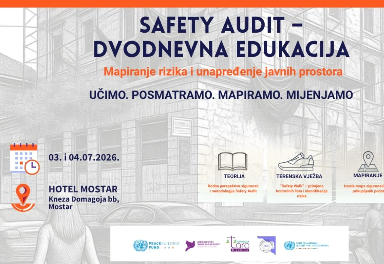 Najava dvodnevne edukacije "Safety Audit" u Mostaru: Jačanje sigurnosti žena u javnom prostoru