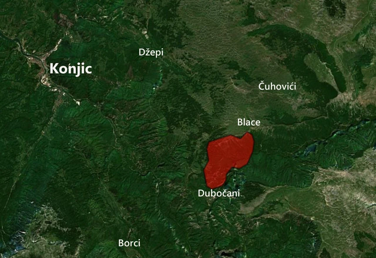 Opožarena površina kod kanjona Rakitnice prema Europskom informacijskom sustavu šumskih požara