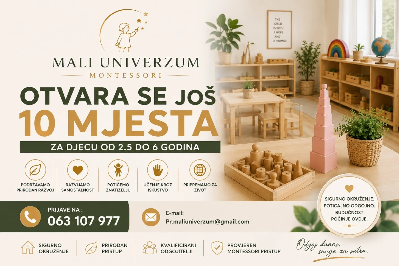 Montessori dječji vrtić Mali Univerzum otvara još 10 mjesta u vrtiću